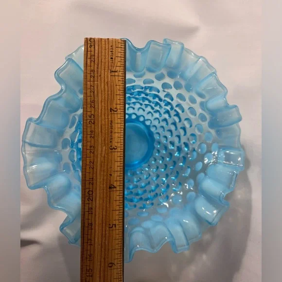 Fenton Blue Opalescent Double Crimped Bowl - Picture 5 of 6